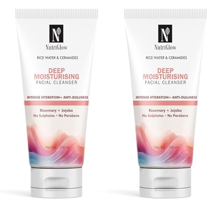HYDRATING RICE WATER & CERAMIDES FACIAL CLEANSER, SULFATE FREE, PARABEN FREE, DEEP MOISTURISING ALL SKIN TYPES FOR MEN AND WOMEN (100 ML) (PACK OF 2)